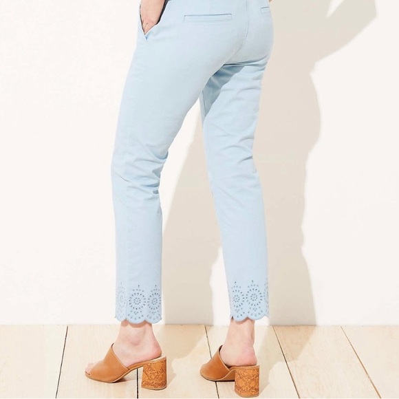 Loft petite eyelet hem girlfriend chino blue pants Size: 00p NWT - Picture 7 of 8